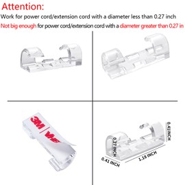 Self-Adhesive Cable Clips Organizer Drop Wire Holder Cord Management, Max Fitting Cable Diameter 0.27 inch, Pack of 20, Transparent