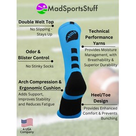 MadSportsStuff Football Logo Crew Socks (Electric Blue/Black, Medium)