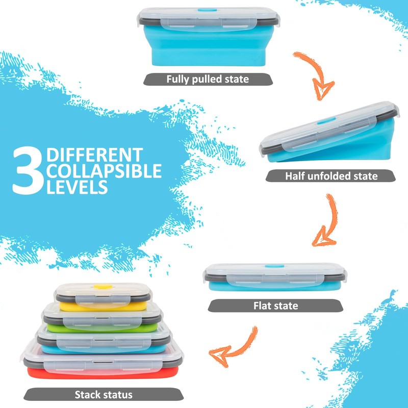 Collapsible Silicone Food Storage Containers Set with Lid & Air
