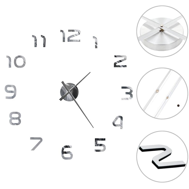 vidaXL 3D Wall Clock Modern Design 100cm XXL Silver Home