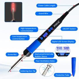 PNECK Soldering Iron Kit, 80W Soldering Iron Pen with Adjustable Temperature, LCD Display, ON/OFF Switch, 5 Tips, Solder Wire, Stand with Sponge, Pump, Paste, Tweezer, Blue