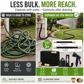 Expandable Garden Hose Kit with 8-Pattern Spray Gun, Metal Connectors, Adapter & Storage Bag