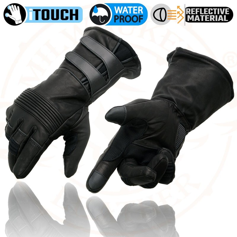 Milwaukee Leather MG7550 Men's Black Cowhide Leather Gauntlet Motorcycle Hand