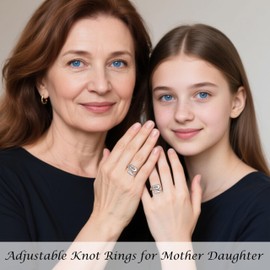ZOEXUE Mother Daughter Square Knot Ring for Women - 925 Sterling Silver Adjustable Love Knot Ring Engraved I Love You Forever Mothers'Day Birthday Christmas Jewelry for Mother Rings and Daughter Gift