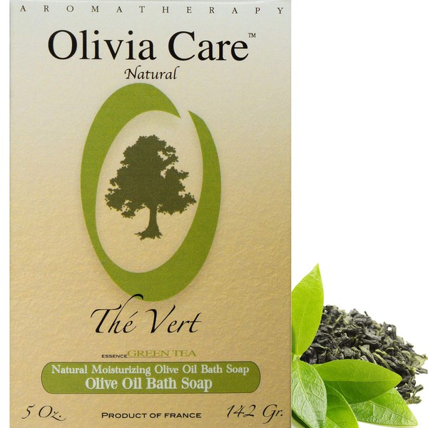 Green Tea Olive Oil Bar Soap by Olivia Care - 100% Natural Ingredients, Organic, Vegan - For Face, Hands & Body. Cold-Pressed Triple -Milled. Hydrating, Moisturizing. Rich in Calcium & Vitamins - 5 OZ