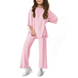 Haloumoning Girls Clothing Sets Summer Oversized T Shirts and Wide Leg Pants Kids Fashion 2 Piece Outfits 4-14 Years