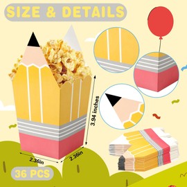 36 Pcs Pencil Popcorn Boxes Back to School Candy Boxes Mini Popcorn Holders Teacher Gift First of School Treat Boxes Party Favors for Thank Teacher School Classroom Decoration