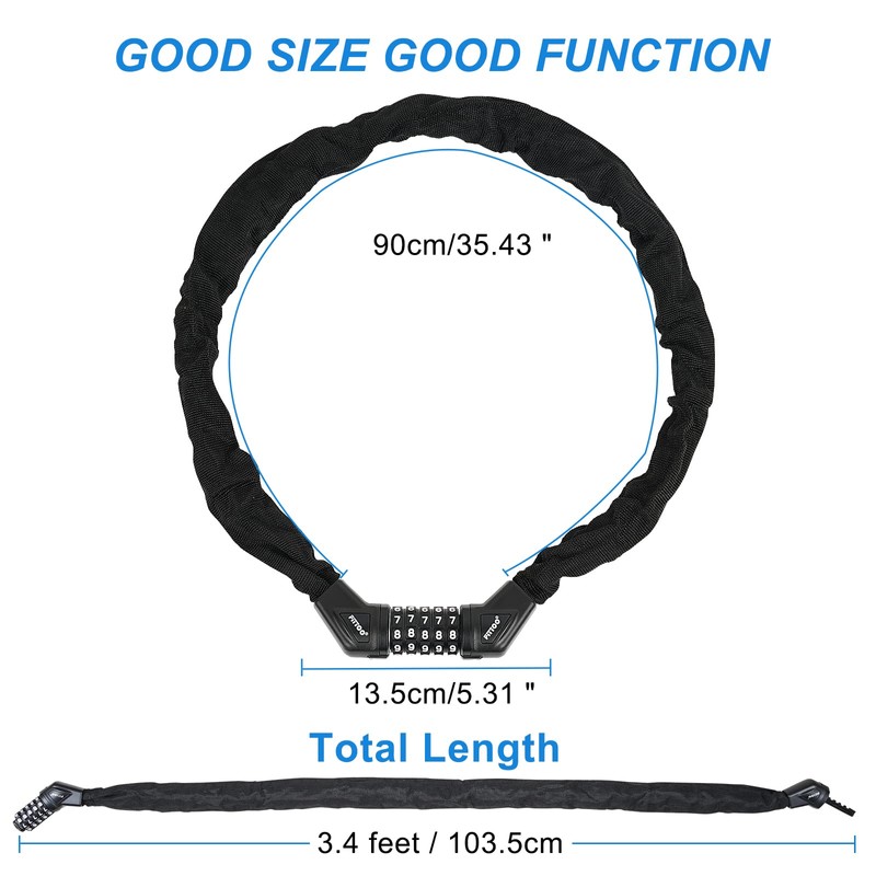 FITTOO Bicycle Bike Code Chain Lock, 5 Digits Combination Heavy