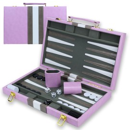 Backgammon Sets for Adults, 15 inch Backgammon Purple Sets Classic Board Game with Premium Leather Case, Portable Travels Strategy Backgammon Game Set for Adults, Kids (Purple)