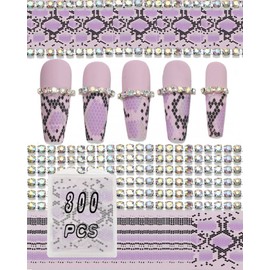 300 PCS Transfer Nail Sticker Nail Decals with 50 CM Rectangle Nail Art Rhinestones Chain Nail Kit for Nail Art Pink Snake Pattern