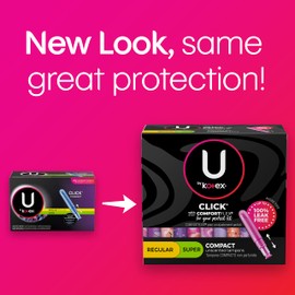 U by Kotex Click Compact Multipack Tampons, Regular/Super Absorbency, Unscented, 120 Count (8 packs of 15)