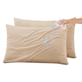 Kingrest Waterproof & Noiseless Bamboo Rayon Pillow Protector (Standard, Pack of 2, Khaki), Breathable Pillow Covers with Zipper, Machine Washable Pillow Encasment