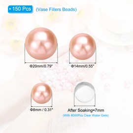 PATIKIL 150 Pieces Floating Beads, 8/14/20mm Vase Fillers Beads Vase Centerpieces Floating Pearl Bead No Hole and 8000Pcs Clear Water Gel Bead for Vase Decoration, Champagne