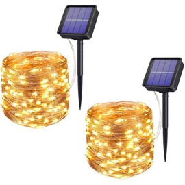 YUMBOR 2 Pack Solar Strings Lights, 32Feet 100 LED Solar Fairy Lights, Garden Lights for Outdoor, Christmas Lawn, Wedding, Patio and Christmas Garden Decorations (Warm White)