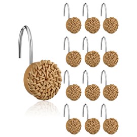 Colingmill 12 Pcs Boho Knots Shower Curtain Hooks Home Decorative Shower Rings Woven Wicker Ratten Decorative for Bathroom Farmhouse Curtain Hangers Accessories(Wood Color)