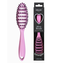 HAPPY HAIR Happy Detangler Mini Brush with Boar Bristles & Nylon Pins | Designed by Women to Detangle & Smooth Thick, Fine or Curly Hair | Pain-Free Slick Back Brush, Compact & Lightweight (Pink)