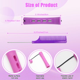 50 Pieces Hair Perm Rods for Nature Hair, Hair Rollers for Short Hair Cold Wave Hair Curlers with Elastic Rubber Band, Perm Rollers with Plastic Hair Brush Comb(0.75 Inch, Purple) (0.75 Inches)
