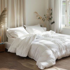 Serta All Seasons Lightweight Feather Down Comforter King Size Microfiber Cover Down Proof Fluffy Medium Warmth Duvet Insert with Corner Tabs White