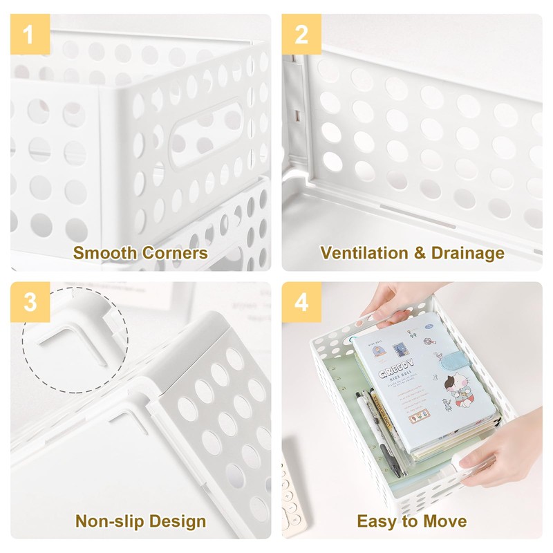 Elezeal 2 Pcs Foldable Plastic Storage Box, Durable and Collapsible
