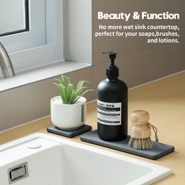Razborci 3PCS Bathroom Sink Vanity Trays, Quick Stone Drying Mat Dish Soap Dispenser Sponge Holder for Kitchen Counter, Diatomaceous Earth Water Absorbing Caddy Organizer, Dark Gray