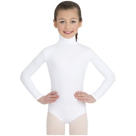 Capezio girls Girls' Team Basic Turtleneck Long Sleeve With Snaps athletic leotards, White, 10 12 US