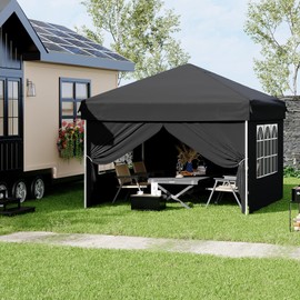 10x10 Pop Up Canopy Tent with 4 Waterproof Sidewalls,Portable Outdoor Tent for Camping, Beach, Backyard - Includes Carry Bag, Stakes & Guy Lines (10'x10', Instant Setup)