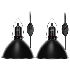 MECESOR Reptile Light Fixture with Dimming Switch and Timer, 8.5 Inch Deep Dome Reptile Heat Lamp Fixture, Reptile Lamp Fixture Cap for UVB Bulb Basking Heat Bulb for Reptile Glass Terrariums, 2PCS