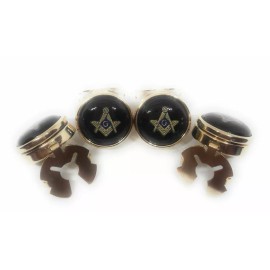 MENZ JEWELRY ACCS. GOLD AND ONYX  MASONIC BUTTON COVERS