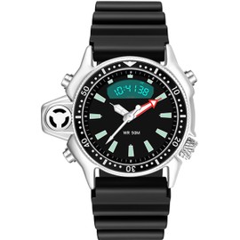 findtime Watches Men's 5ATM Waterproof Sport Analogue Digital Watch Men Boys LED Watch Fashionable Outdoor Men's Watch Orange Black, black, Strap.