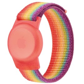 Mugust Bracelet for Kids, Apple Air Tag Protective Holder Case with Nylon Wristband, Anti-Lost Case for GPS Trackers, Toddlers, Boys, Girls and Seniors (Rainbow)