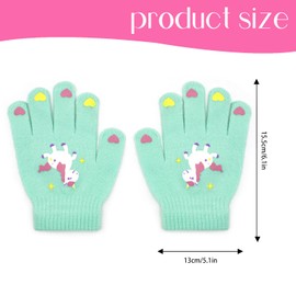 CHEERYMAGIC Kids Gloves, Winter Knitted Colorful Unicorn Gloves Magic Full Finger Gloves Stretchy Warm Gloves Children Mitten for Boys and Girls 7-13 Years Old Green A7DJSYHST (sky blue)