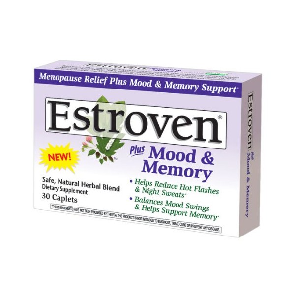 Estroven Plus Mood & Memory Caplets for Menopause, 30-Count Boxes (Pack of 2)