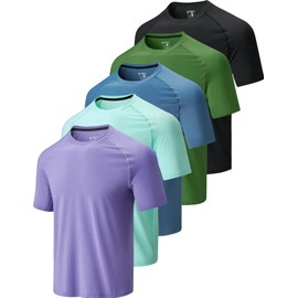 5 Pack Men’s Active Quick Dry Crew Neck T Shirts | Athletic Running Gym Workout Short Sleeve Tee Tops Bulk (Set 8, Large)