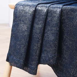 Bujasso Navy Blue Metallic Blackout Window Curtains 63 inch Silver Sparkle Room Darkening Curtains 85% Blackout Chic Luxury Navy Drapes for Living Room Thermal Insulated Grommet Top 2 Panels W52 xL63