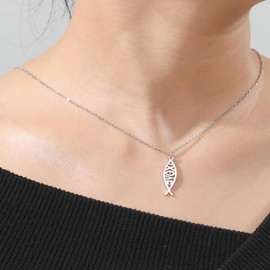 UNIFT Jesus Fish Necklace For Women Stainless Steel Christian Faith Symbol Jesus Fish Pendant Necklace Religious Jewelry Inspirational Gift (silver)