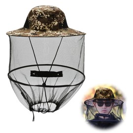 Mosquito Head Net Hat, Mosquito Net Hat Beekeeper Hat Head Hat Face Protection Outdoor Fishing Equipment Foldable for Outdoor Fishing Hiking Gardening (Red Camouflage)