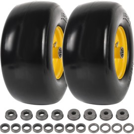 AR-PRO (2-Pack) 13x6.50-6 Flat Free Tire and Wheel, Replacement Solid Smooth Tires for Zero Turn Riding Lawn Mower Front Wheels, 5.5"-7.8" Centered Hub, 3/4" Bearings extra 5/8" & 1/2" Bushings