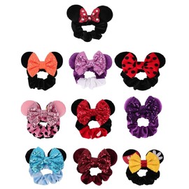 YOVECATHOU 10pcs Elastic Hairbands Scrunchies Girls Hair Accessories Mouse Deluxe Ears Ponytail Headwear For Kids Women Girls Adult Christmas Party Decoration (B)