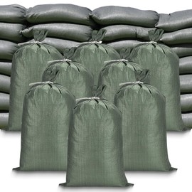 CreiYuan Flood Control Empty Sand Bags 50PCS, Durable Green Flood Bags, 14"x26" Large Capacity 50lbs, with Tie Closure, UV Resistant Design, Multi-Purpose Emergency Flood and Storm Protection