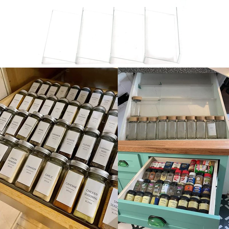 AyeVision Set of 4 Spice Jars Rack Plastic Drawer Organizer