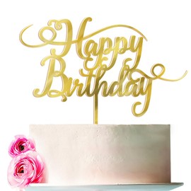 Bejotaa - Decoración de acrílico para tartas de feliz cumpleaños, color dorado con espejo, para decoración de fiestas para aniversario/cumpleaños (dorado HP 2)
