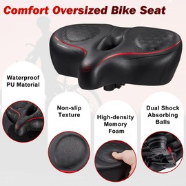 Zacro Oversized Bike Seat, Wide Bicycle Seat, Universal Bike Saddle with Dual Shock Absorbing Ball, Memory Foam, for Peloton Bike & Bike+, Exercise Mountain Stationary Bikes, for Men and Women