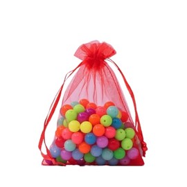 Handicraft Emporium | Rectangle Organza Drawstring Bags | 100 Pieces | Red | 12x9cm