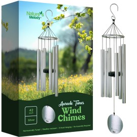 Nature’s Melody Aureole Tunes Wind Chimes – Outdoor Windchime with 6 Tubes Tuned to C Pentatonic Scale, 100% Rustproof Aluminum, Powder Finish & S Hook Hanger for Sympathy, Memorial Gift or Zen Garden
