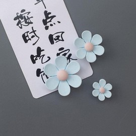 3Pcs Blue Cute Flower Fridge Magnets - 3D Strong Magnets for Fridge - Colorful Flower Magnets for Fixed Notes/Notices/Photo - Whiteboard Office Cabinet Bulletin Board Decoration