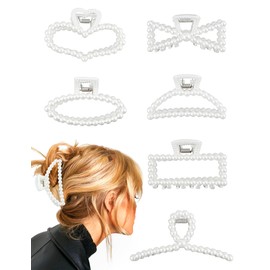 MEDIHOOL 6 PCS Large Pearl Hair Claw Clips for Women Girls, Strong Hold Non-Slip Jaw Barrettes for Thick Hair, Wedding Styling Gift Accessories (6 Size)