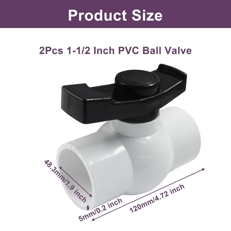 Dijedev 1-1/2 inch PVC Ball Valve, 2Pcs Shut Off Valve