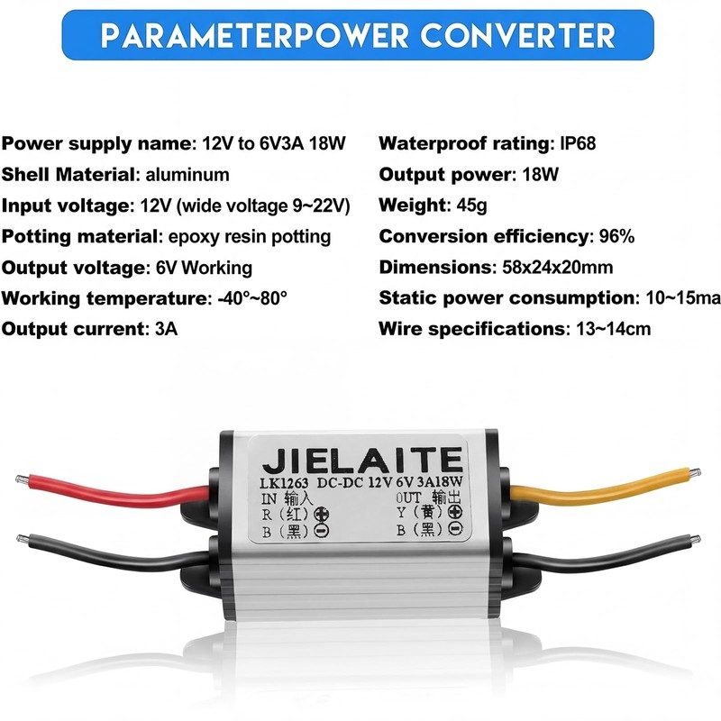 2 Pcs Waterproof Car Power Converter, 12V to DC 6V