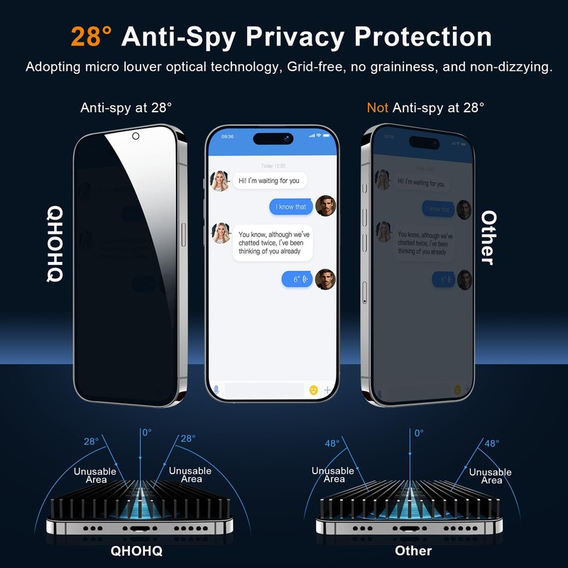 QHOHQ QHOHQ for iPhone 16 Plus Privacy Screen Protector +