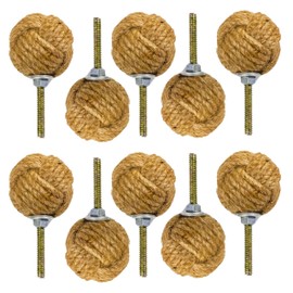 WINTTEN Jute Rope Door Knobs - Nautical Knot Drawer Pulls for Cabinets Wardrobes & Cupboards 35mm Set of 2 - Push-Pull Handle Knobs - Vintage Hardware Decor for Coastal Farmhouse or Rustic Homes